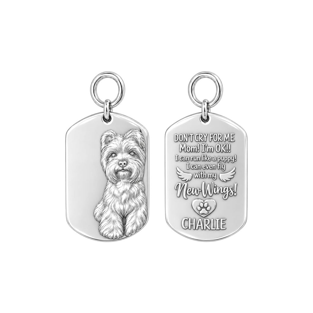New Wings Pet Portrait Charm Bracelet – Personalized Dog Mom Gift – back of the charm, engraving area