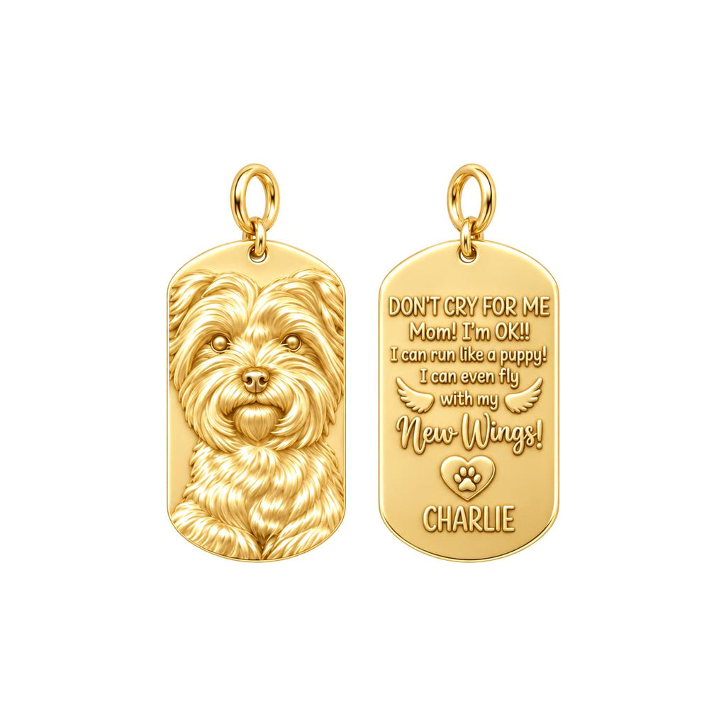 New Wings Pet Portrait Charm Bracelet – Personalized Dog Mom Gift – 18K gold plated 3 cm charm, front view