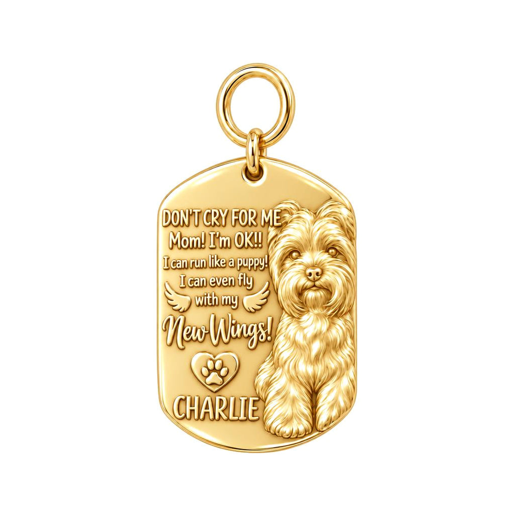 New Wings Pet Portrait Charm Bracelet – Personalized Dog Mom Gift – 18K gold plated 3 cm charm, front view