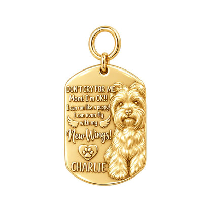 New Wings Pet Portrait Charm Bracelet – Personalized Dog Mom Gift – 18K gold plated 3 cm charm, front view