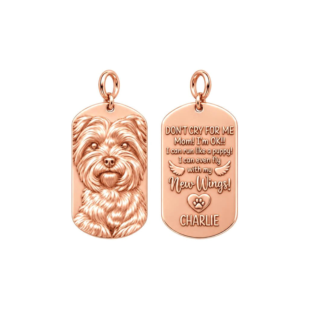 New Wings Pet Portrait Charm Bracelet – Personalized Dog Mom Gift – rose gold 3 cm charm, front view