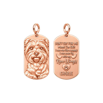 New Wings Pet Portrait Charm Bracelet – Personalized Dog Mom Gift – rose gold 3 cm charm, front view