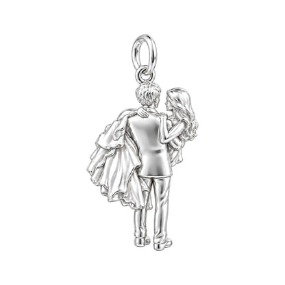 Newlywed Threshold Carry Charm Bracelet – Personalized Couple Gift – silver charm, front view