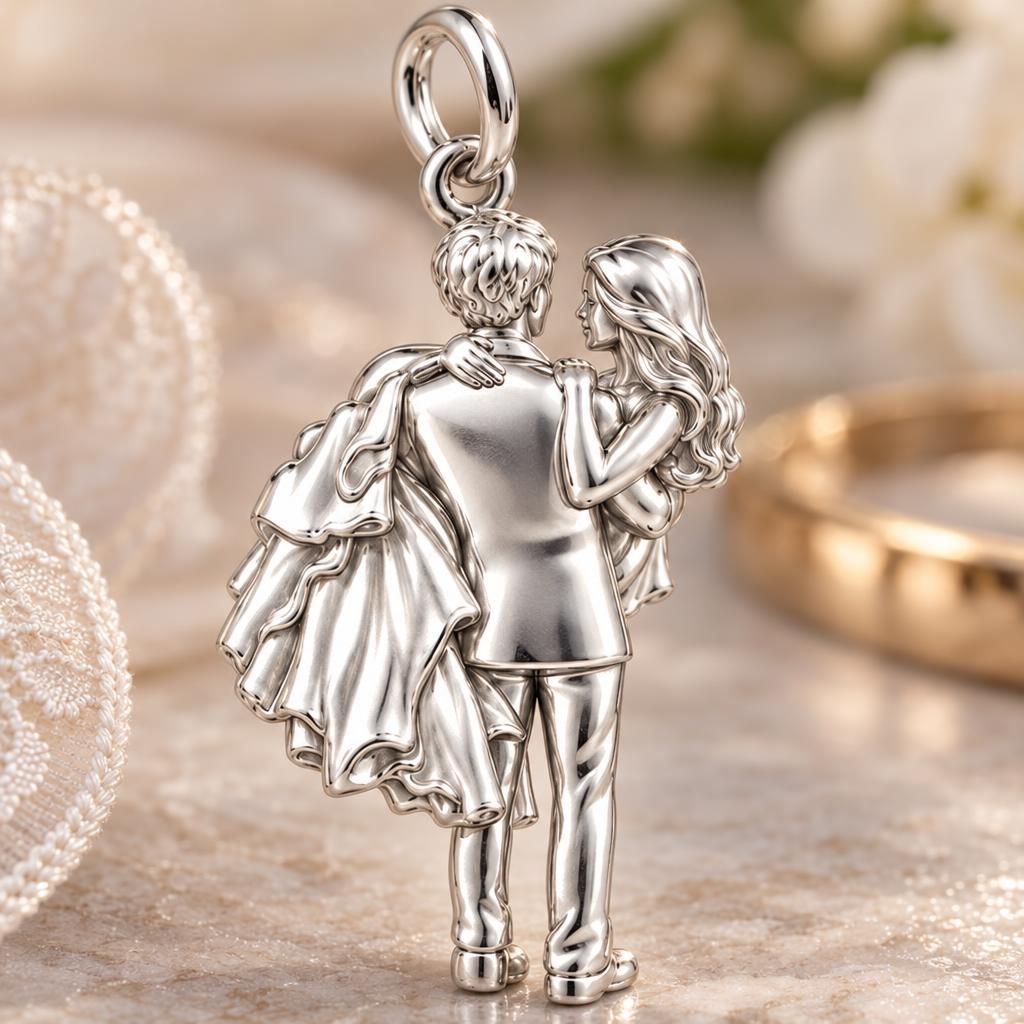 Newlywed Threshold Carry Charm Bracelet – Personalized Couple Gift – macro detail of the charm