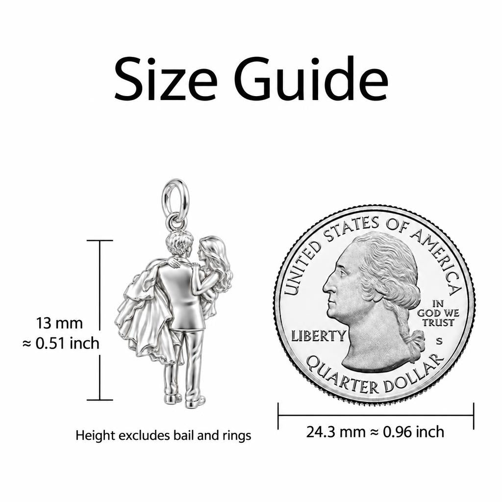 Newlywed Threshold Carry Charm Bracelet – Personalized Couple Gift – size guide, 13 mm charm next to a quarter