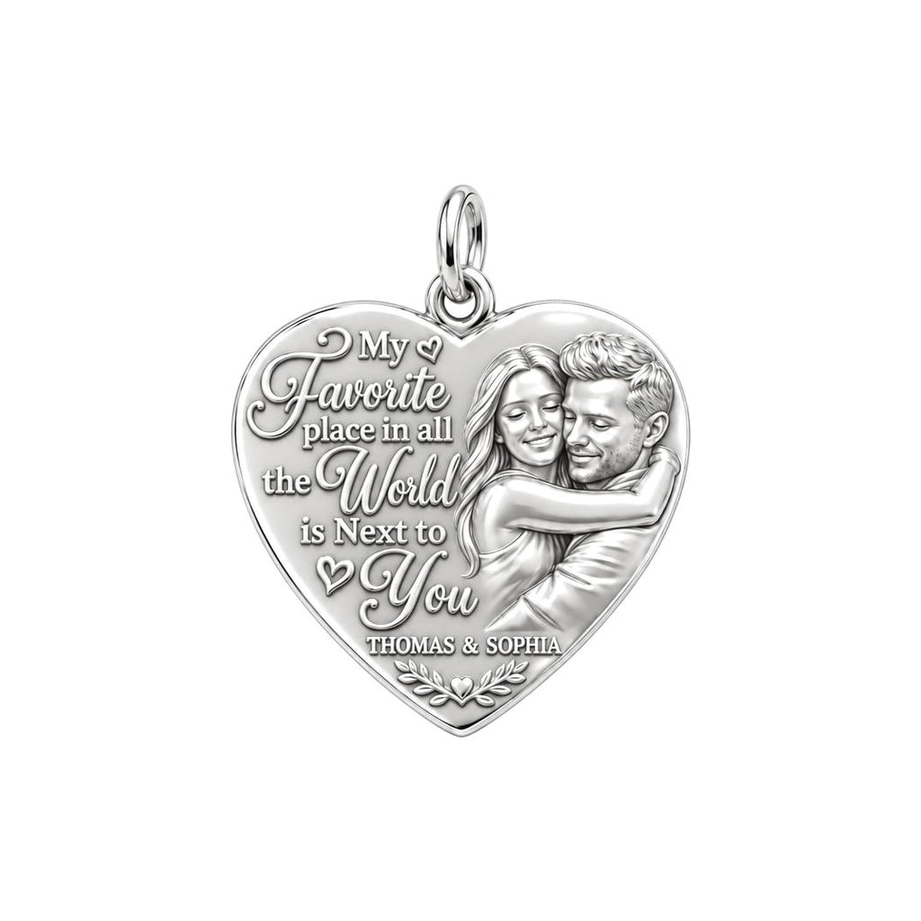 Next To You Heart Charm Bracelet – Personalized Couple Gift – silver plated 3 cm charm, front view