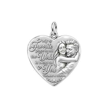 Next To You Heart Charm Bracelet – Personalized Couple Gift – silver plated 3 cm charm, front view