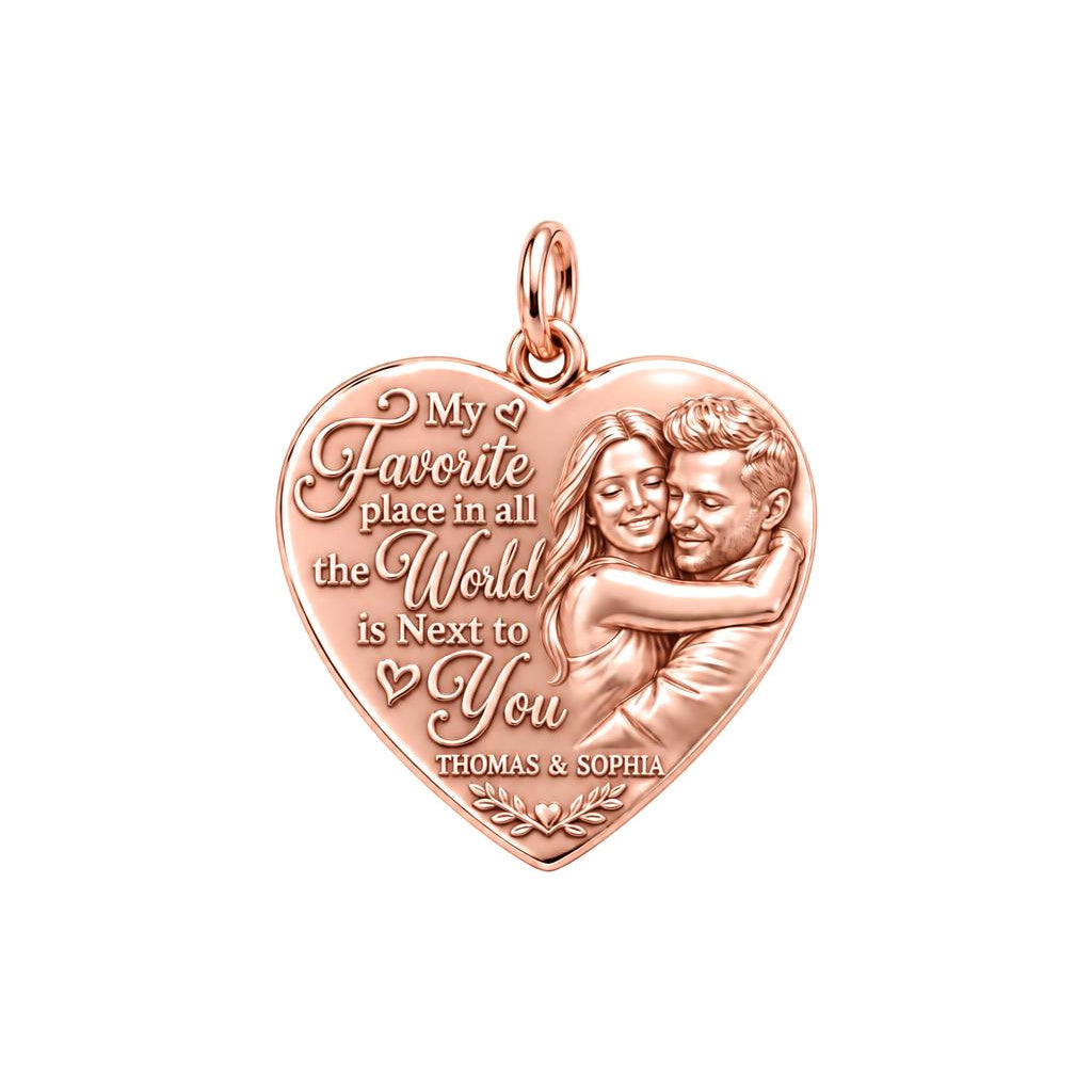 Next To You Heart Charm Bracelet – Personalized Couple Gift – rose gold 3 cm charm, front view