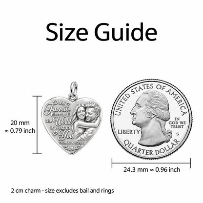 Next To You Heart Charm Bracelet – Personalized Couple Gift – size guide, 3 cm charm next to a quarter