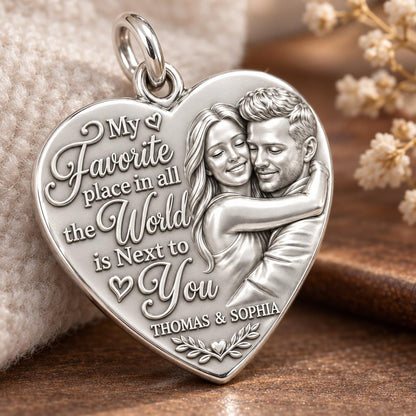 Next To You Heart Charm Bracelet – Personalized Couple Gift – macro detail of the charm
