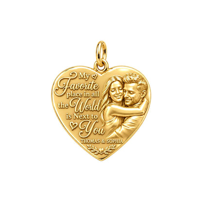 Next To You Heart Charm Bracelet – Personalized Couple Gift – 18K gold plated 3 cm charm, front view