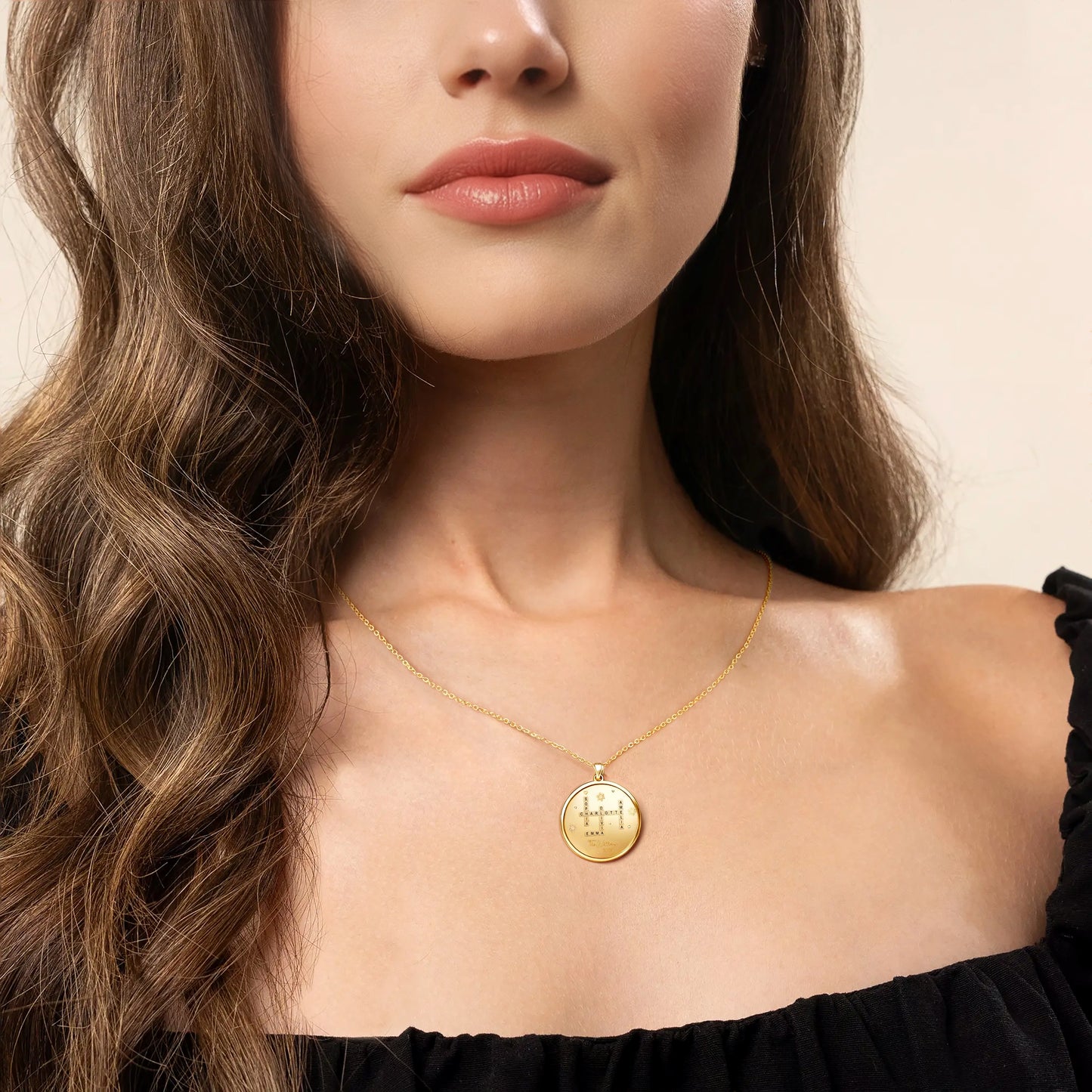 Soulyshine Family Crossword Personalized Love Piece - Necklace in Sterling Silver/14K Gold Vermeil