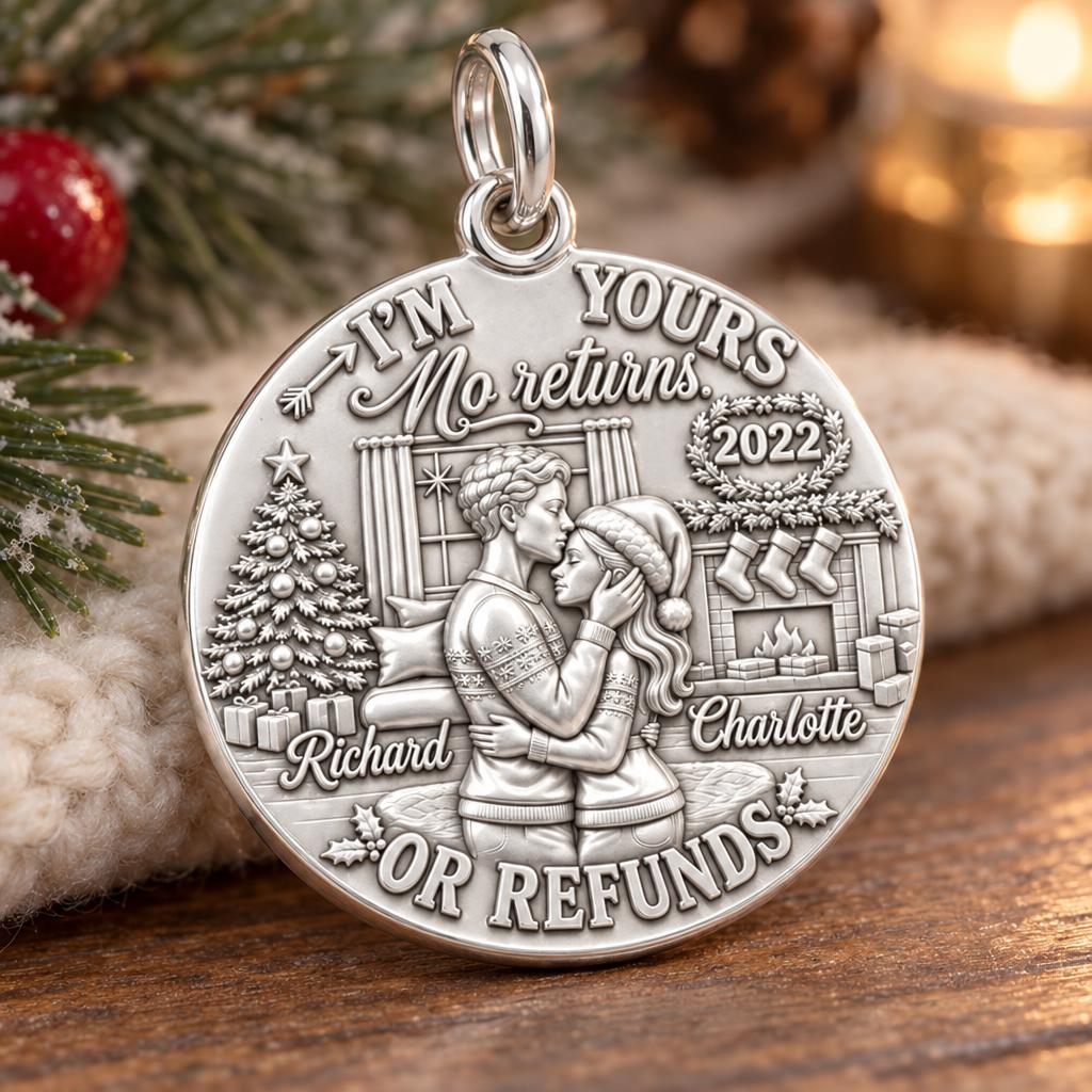 No Returns Holiday Couple Charm Bracelet – Personalized Couple Gift – macro detail of the charm