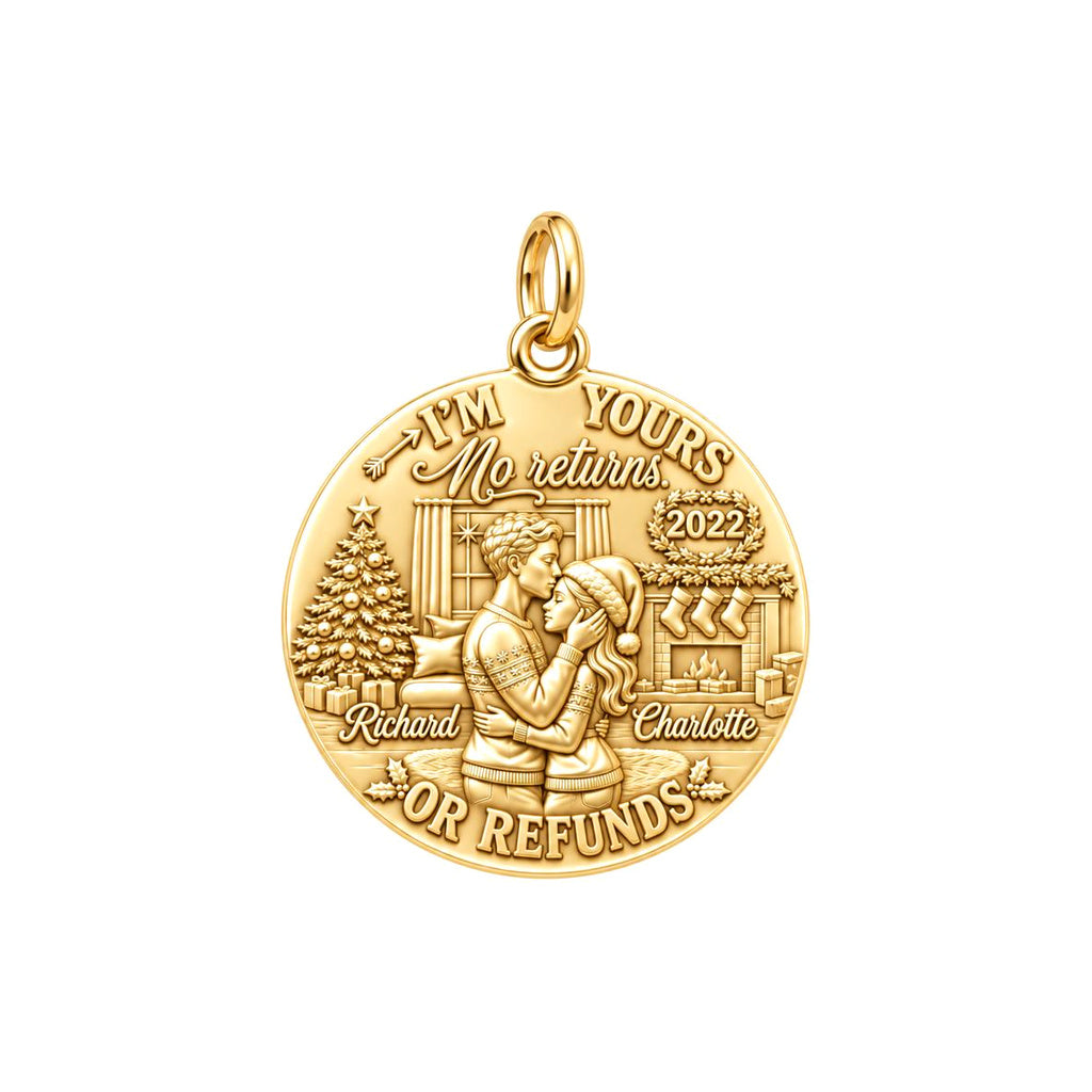 No Returns Holiday Couple Charm Bracelet – Personalized Couple Gift – 18K gold plated 3 cm charm, front view