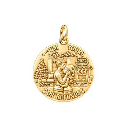 No Returns Holiday Couple Charm Bracelet – Personalized Couple Gift – 18K gold plated 3 cm charm, front view