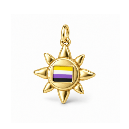 Nonbinary Pride Sunburst Charm — Gold | charm-topics-remaining-444-2026-09-14 | topic-310