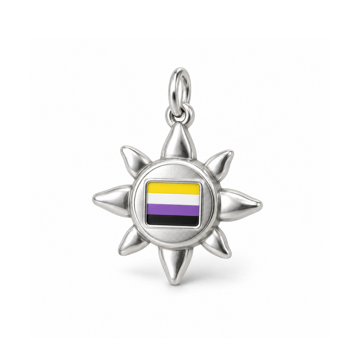 Nonbinary Pride Sunburst Charm — Silver | charm-topics-remaining-444-2026-09-14 | topic-310