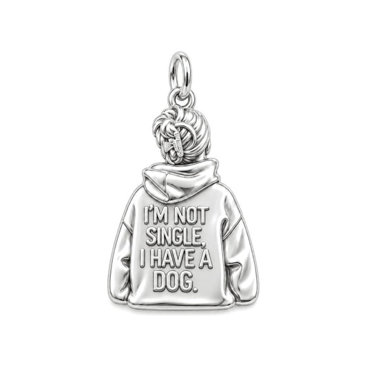 Not Single Dog Mom Charm Bracelet – Personalized Dog Mom Gift – silver plated 3 cm charm, front view