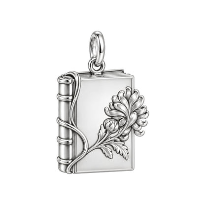 November Chrysanthemum Book Huggie Charm Earrings – back of the charm, engraving area