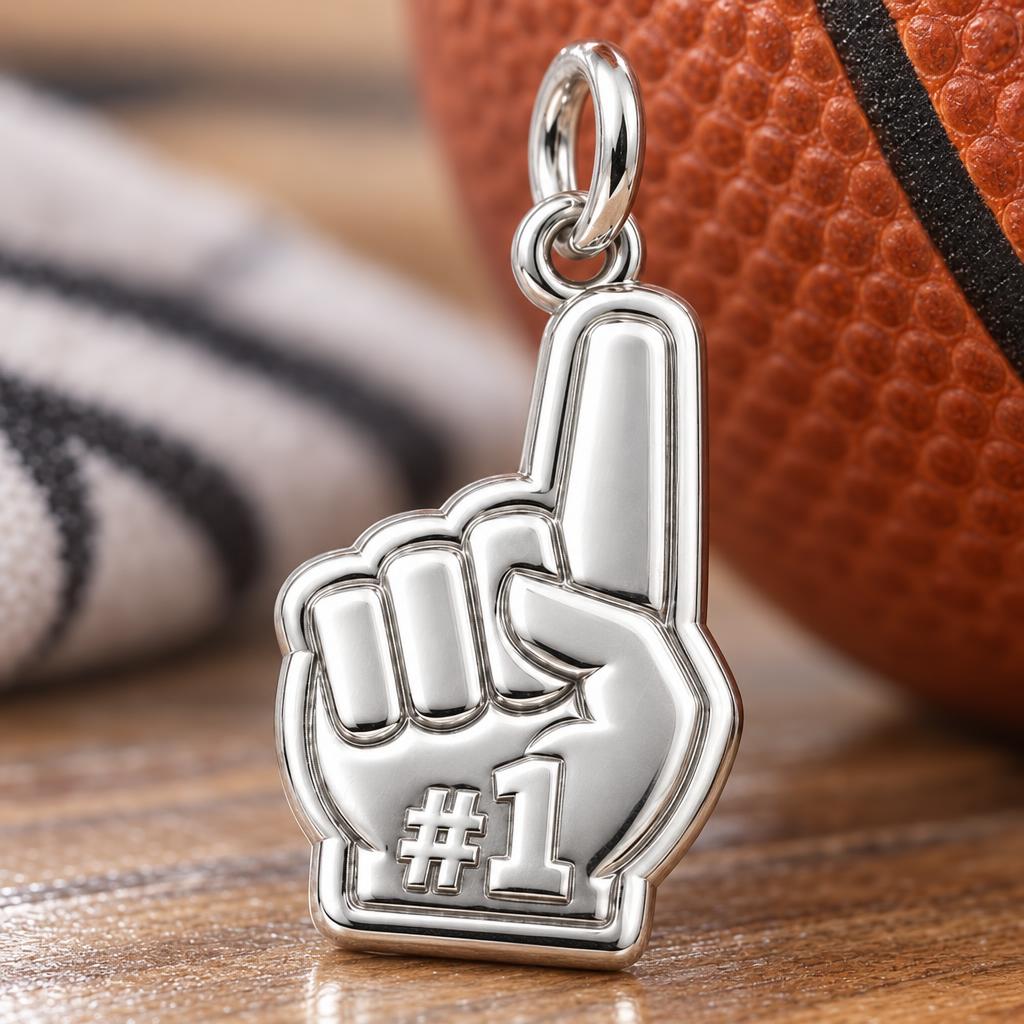 Number One Fan Charm Bracelet – Personalized Sports Gift – macro detail of the charm