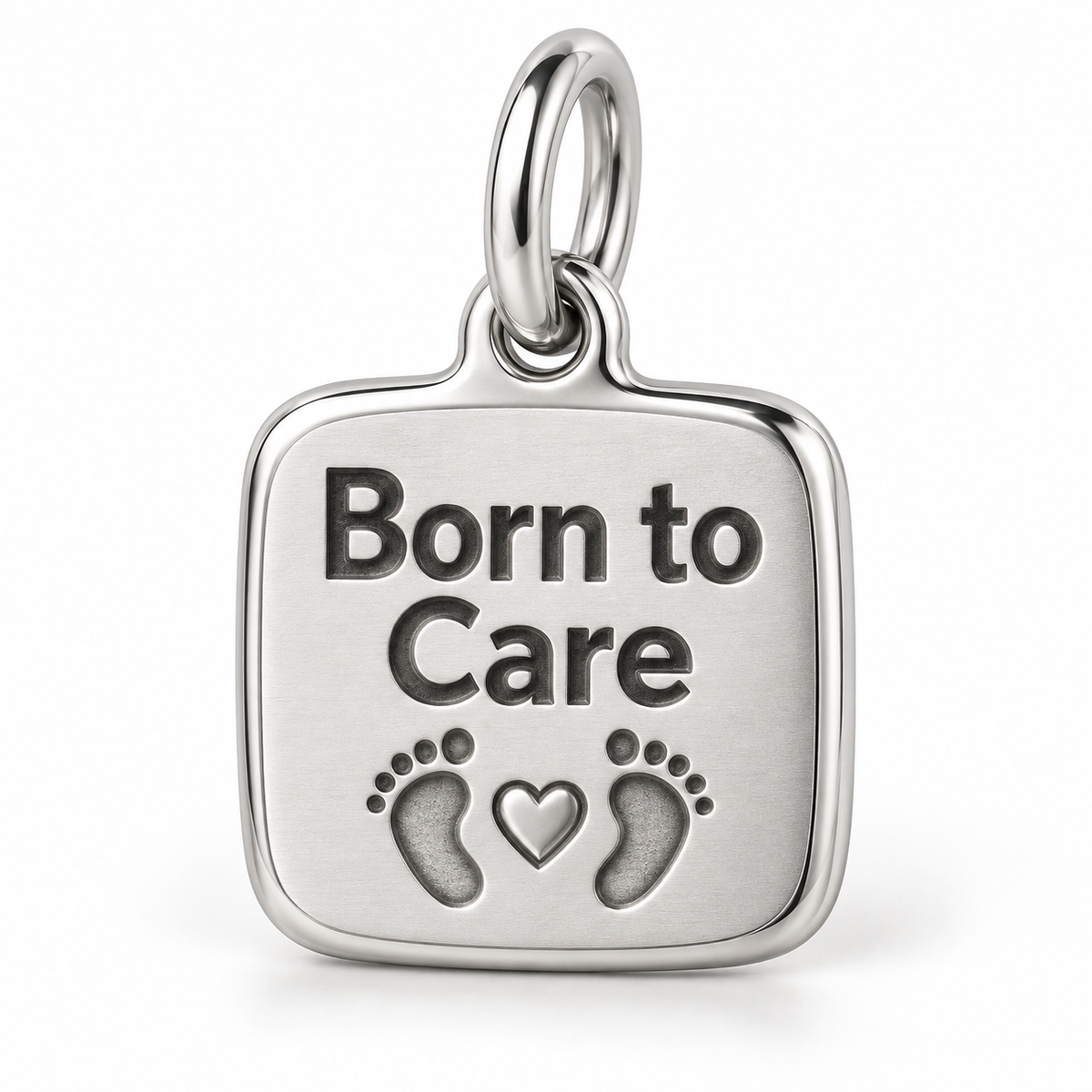 Born to Care Engraved Charm polished silver concept