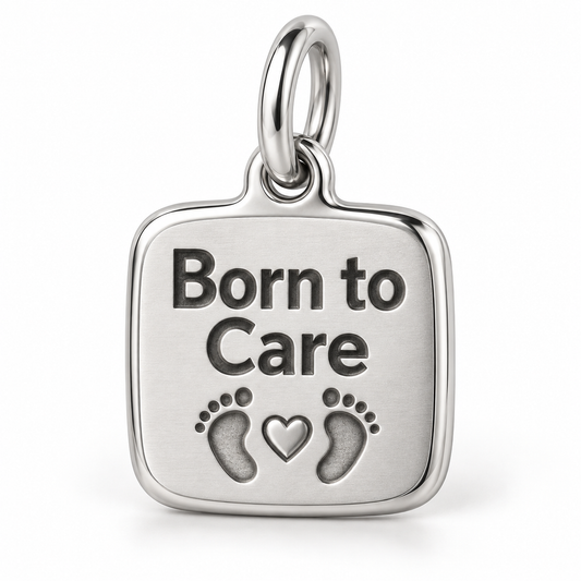 Born to Care Engraved Charm polished silver concept