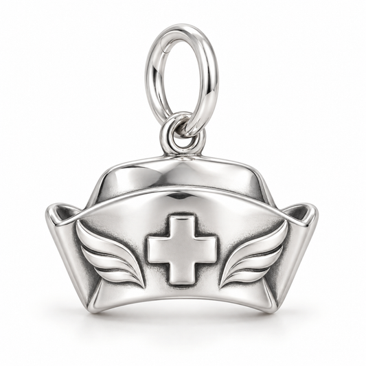 Nurse Cap Dangle Charm polished silver concept