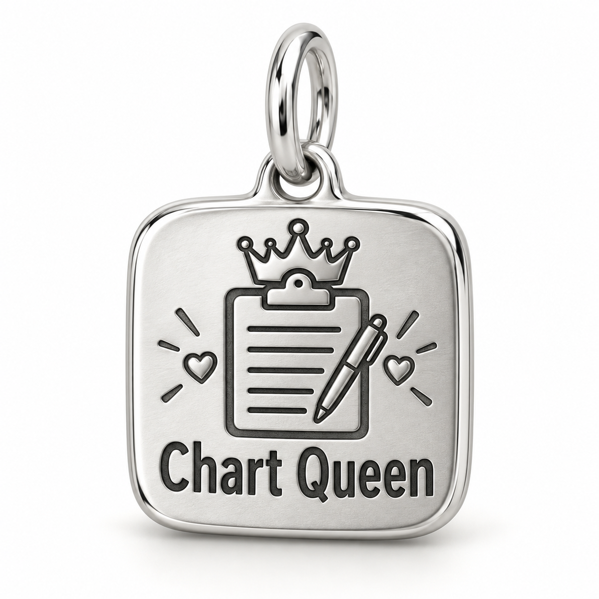 Chart Queen Engraved Charm polished silver concept