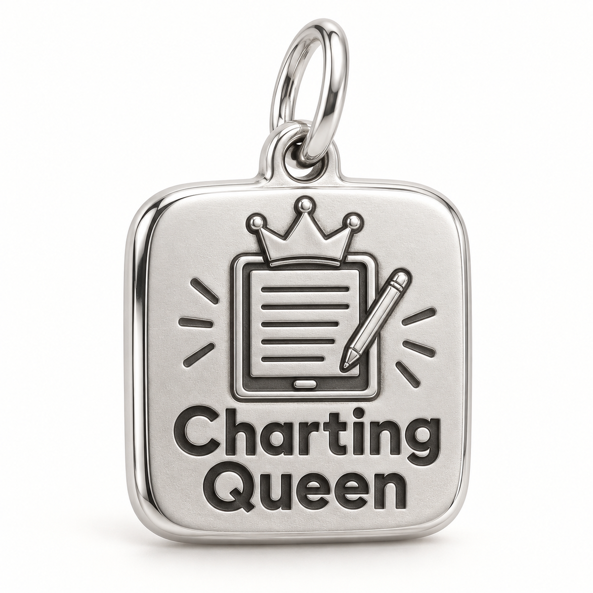 Charting Queen Engraved Charm polished silver concept