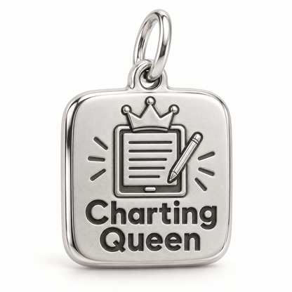 Charting Queen Engraved Charm polished silver concept
