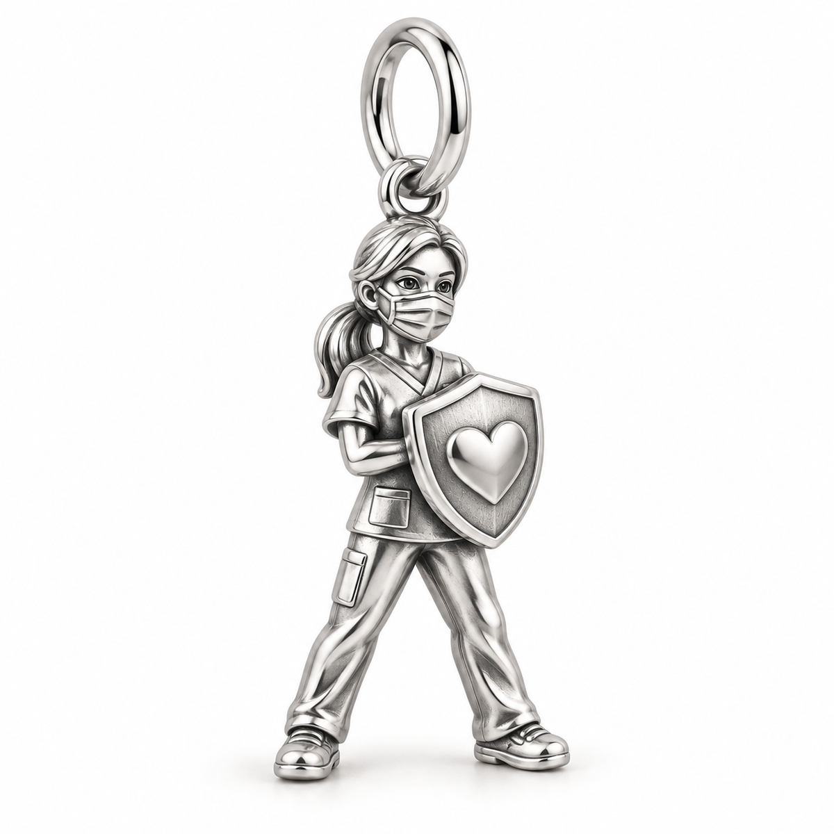 Nurse Frontline Shield Dangle Charm polished silver concept