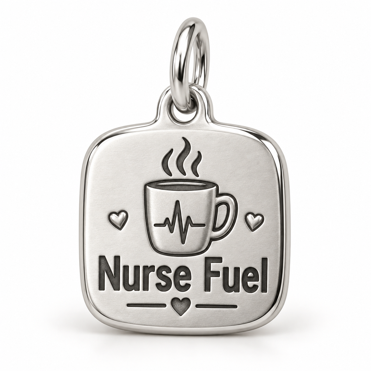 Nurse Fuel Engraved Charm polished silver concept