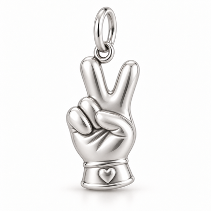 Nurse Glove Peace Sign Dangle Charm polished silver concept