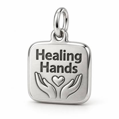 Healing Hands Engraved Charm polished silver concept