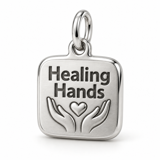 Healing Hands Engraved Charm polished silver concept