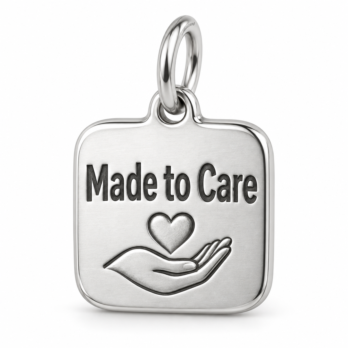 Made to Care Engraved Charm polished silver concept