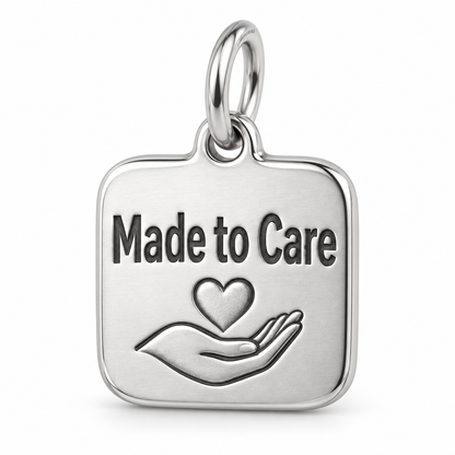 Made to Care Engraved Charm polished silver concept