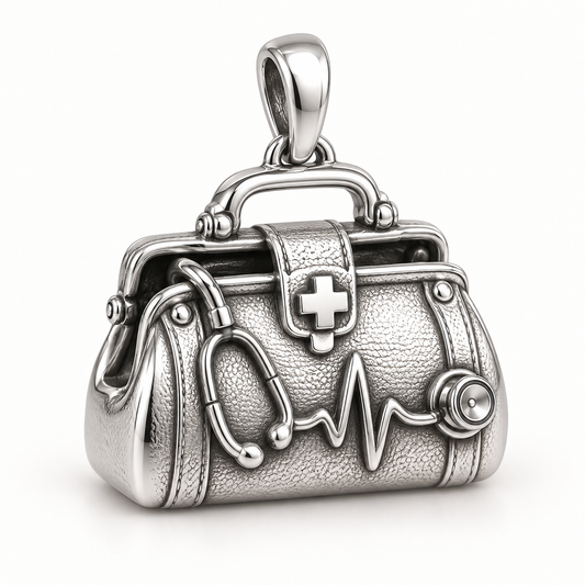 Nurse Medical Bag Charm polished silver concept