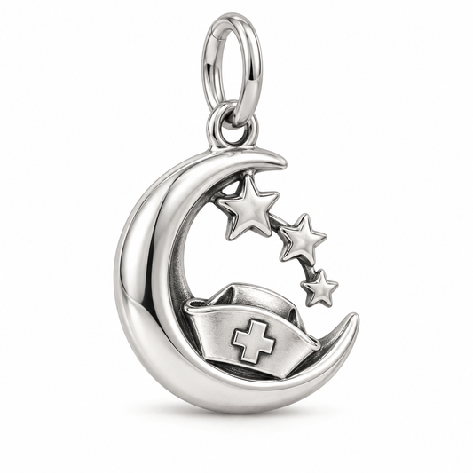Nurse Night Shift Dangle Charm polished silver concept