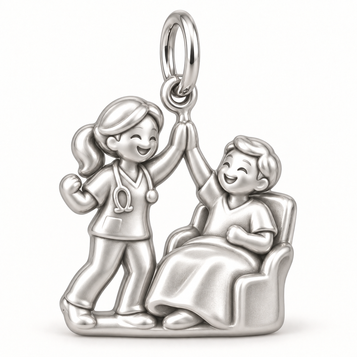 Nurse Patient High Five Dangle Charm polished silver concept