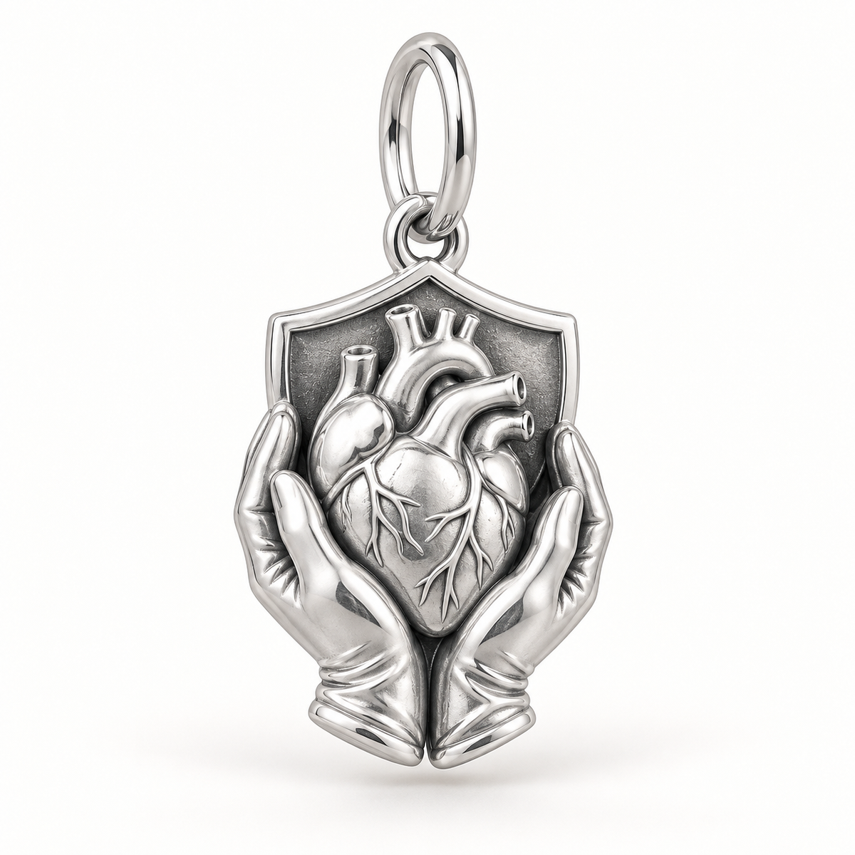 Nurse Protected Heart Dangle Charm polished silver concept