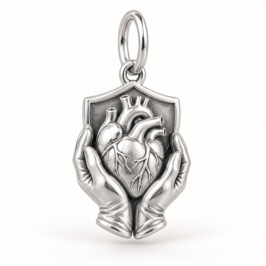 Nurse Protected Heart Dangle Charm polished silver concept