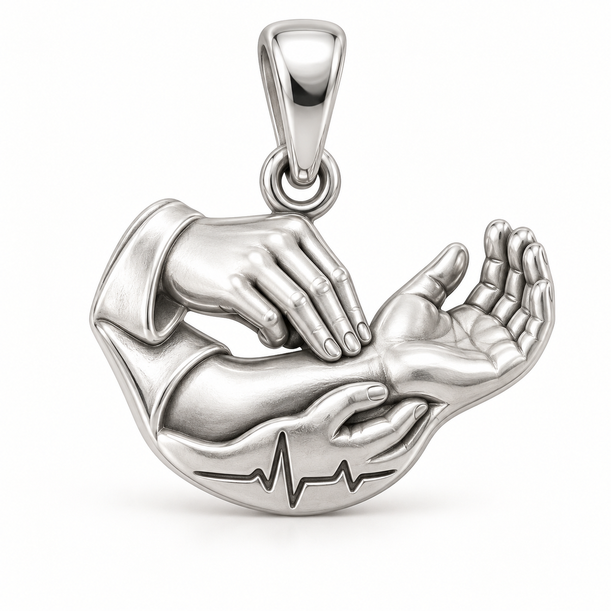 Nurse Pulse Check Hands Charm polished silver concept