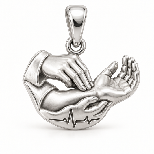 Nurse Pulse Check Hands Charm polished silver concept