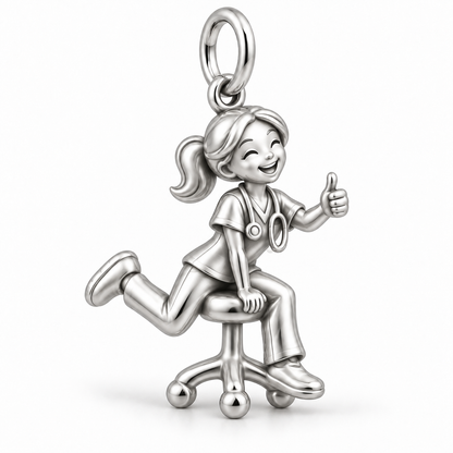 Nurse Rolling Stool Dangle Charm polished silver concept