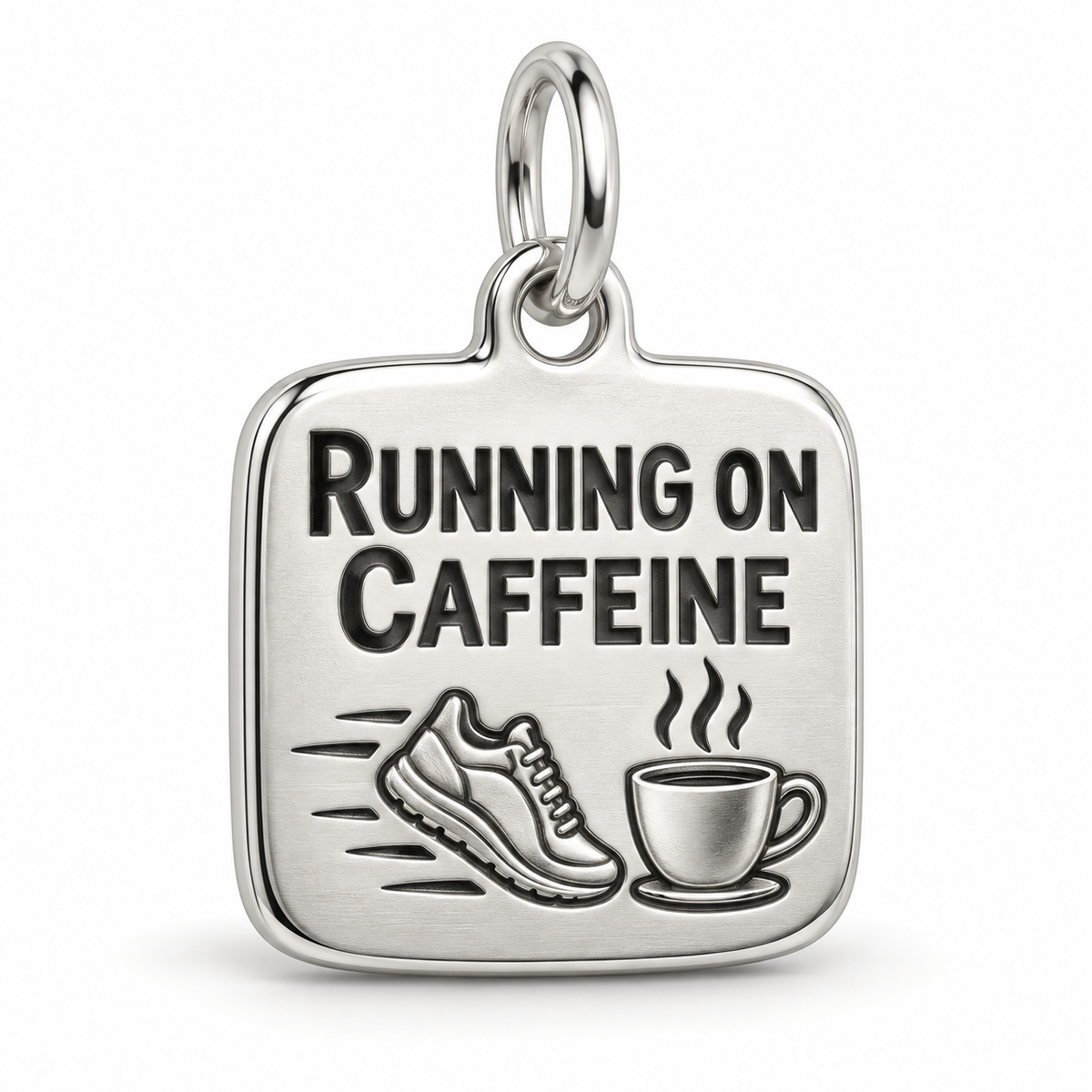 Running on Caffeine Engraved Charm polished silver concept