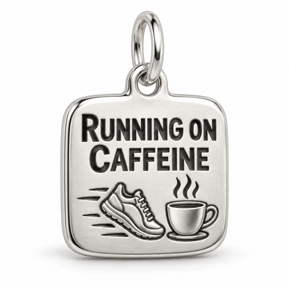 Running on Caffeine Engraved Charm polished silver concept