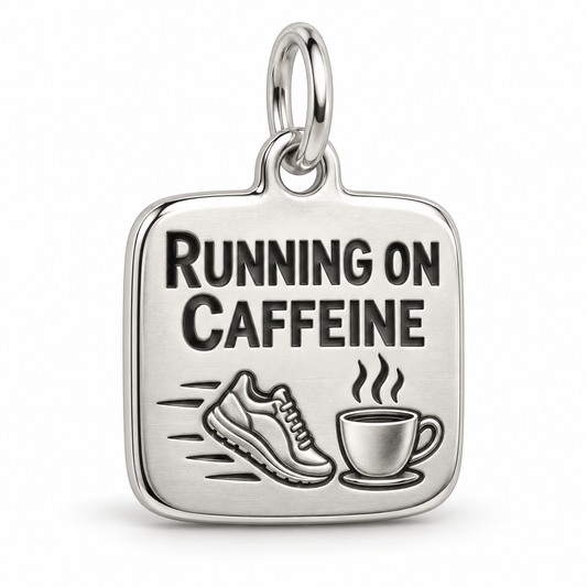 Running on Caffeine Engraved Charm polished silver concept