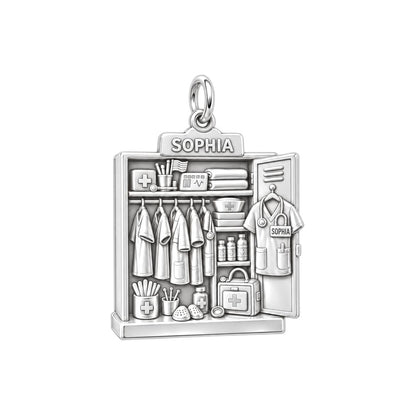 Nurse's Station Locker Charm Bracelet – Personalized Nurse Gift – silver charm, front view