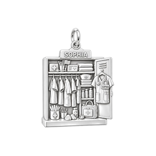 Nurse's Station Locker Charm Bracelet – Personalized Nurse Gift – silver charm, front view